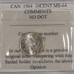1964 10 cent Graded MS-64