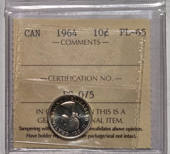 1964 10 cent Graded PL-65