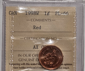 1998W 1 cent Graded PL-66