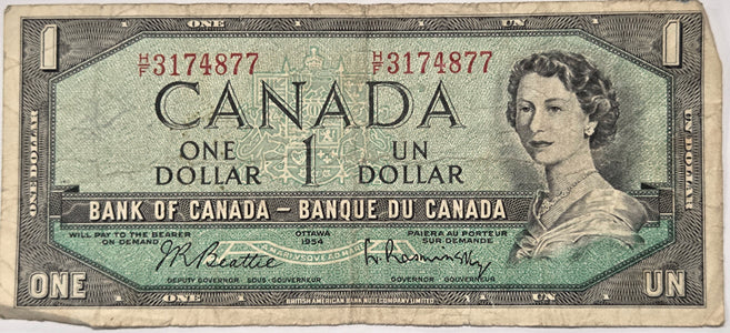 $1.00 Banknote 1954 Beattie-Rasminsky - HF3174877 image 0